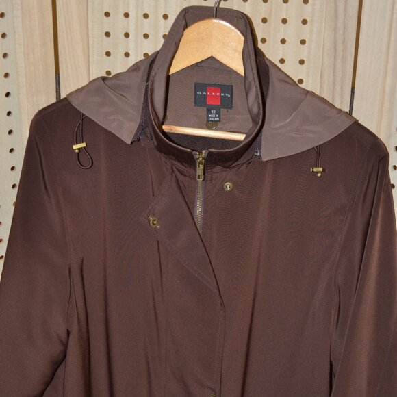 GALLERY Women Brown Water Repellent Two Pocket Trench Coat Size 12 - Picture 3 of 9